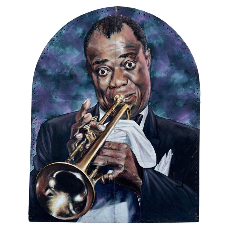 10' Foot Tall Oil on Canvas Portrait of Louis Armstrong Folding Screen