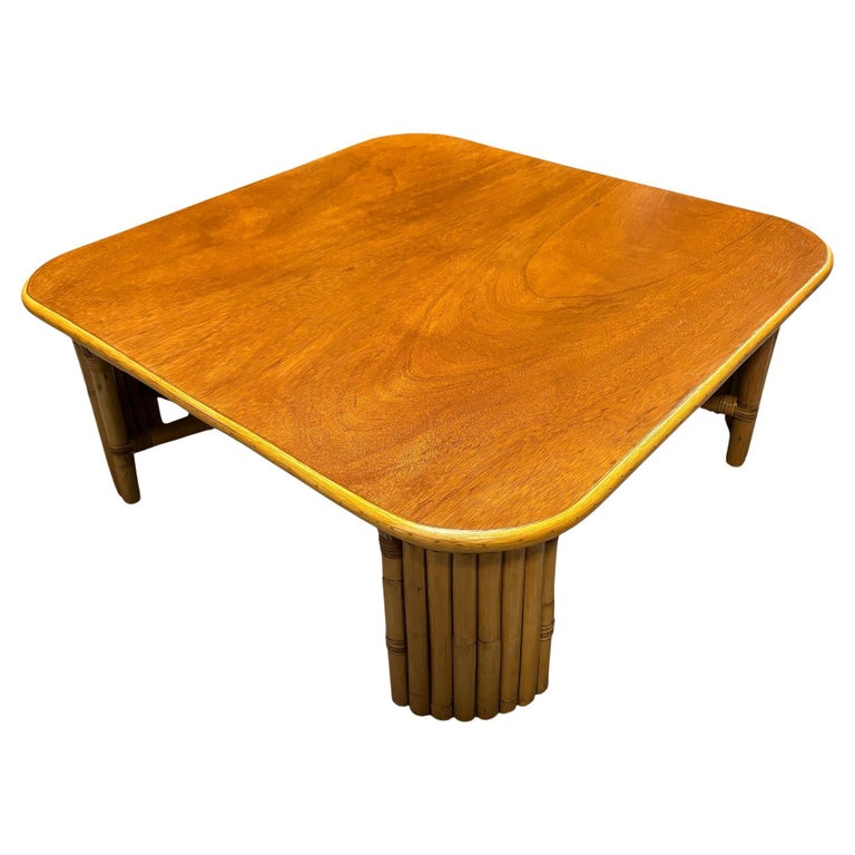 Restored 3' Sqaure Rattan Coffee Table w/ Vertically Stacked Legs