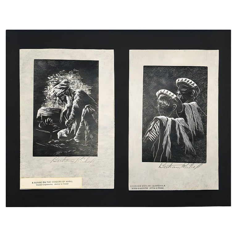 Pair of Wood Block Engraving Prints by Bertram Reibel signed in Frame