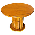 Restored Rattan & Mahogany Round Pedestal Side Table