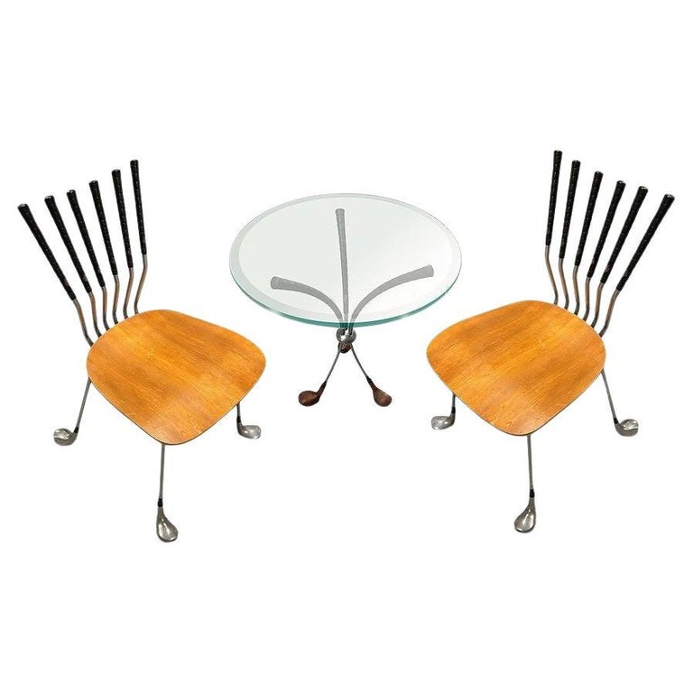 Mid Century Modernist Golf club Side Table w/ Matching Chairs