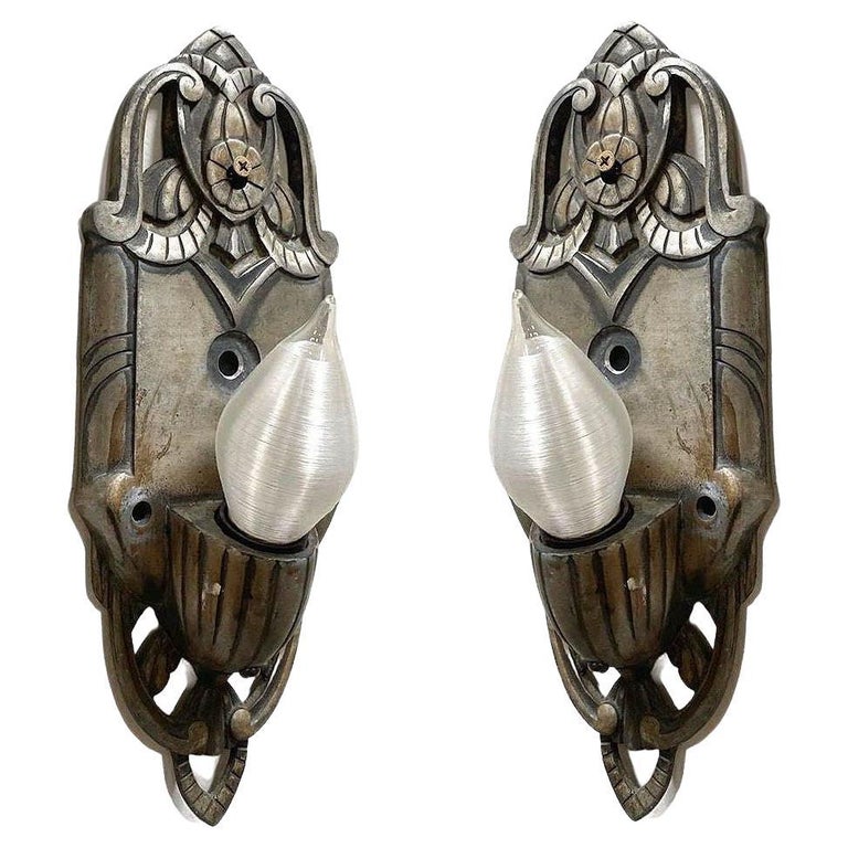 Early Art Decco Machined Aluminum Wall Sconce, Pair