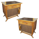 Restored James Mont Styles Rattan & Woven Wicker Bedside Table, Pair