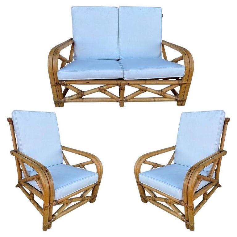 Restored Child Size "1949er" Two-Strand Rattan Sofa & Lounge Chair Set