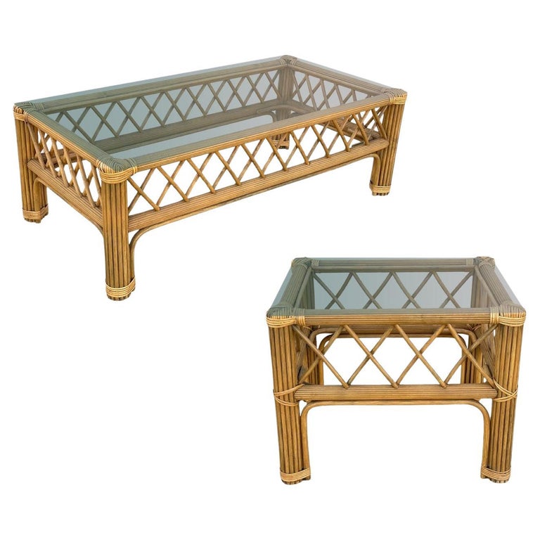 Art Deco "President" Stick Reed Rattan Coffee & Side Table set