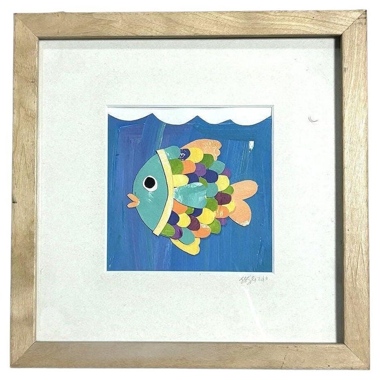 Framed Painted Paper Collage Fish Sculpture by Leslie Lewis Sigler, 2010