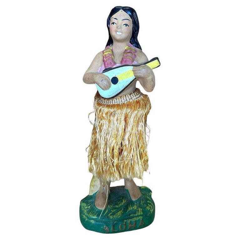 Mid-century Ceramic "Aloha" Hawaiian Dancing Hula Girl w/ Ukulele Figurine