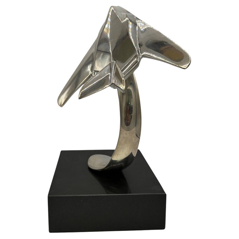 1980s Modernist Lockheed F-117 Nighthawk Chrome Sculpture w/ Black Granite Base