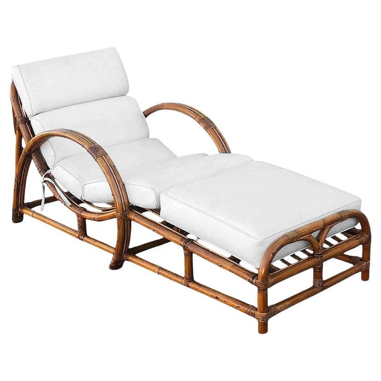 Restored Two-Strand "Half Moon" Rattan Cup Seat Chaise Lounge