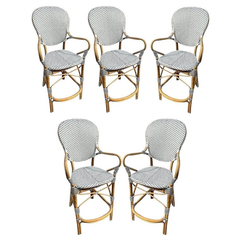 Set of 5 Danish Bistro "Isabell" Rattan Barstools w/ Woven Seat & Back by Sika D