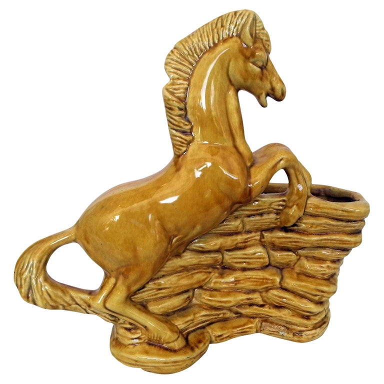 Mid-Century Yellow Rearing Horse w/ Wall TV Lamp Base
