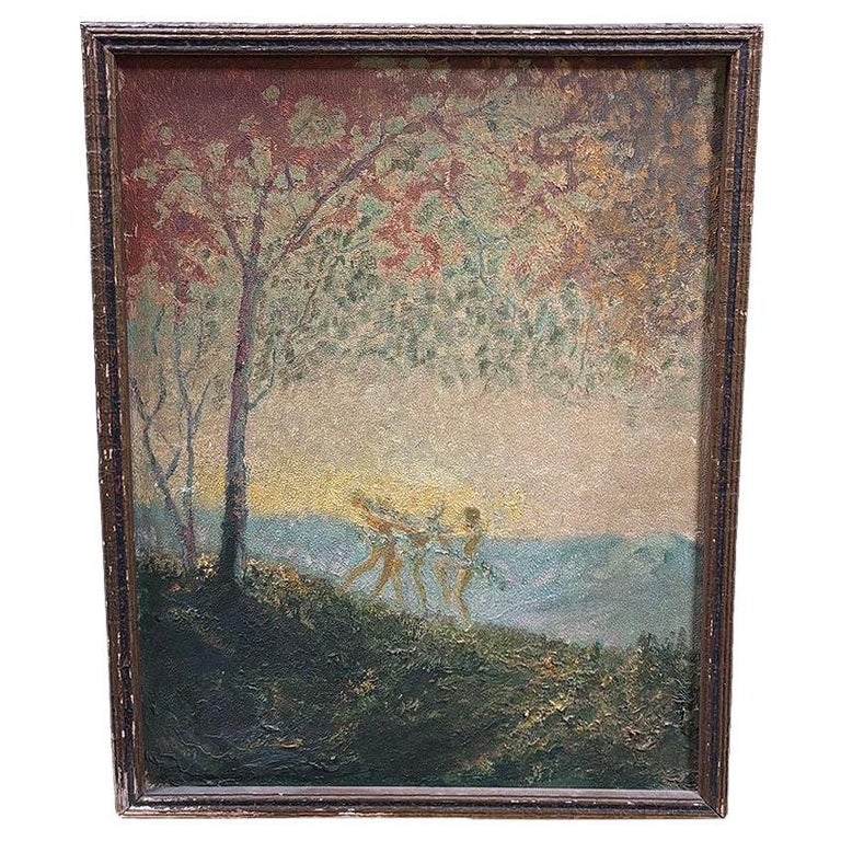 Original Fall Celebration Impression Painting Oil On Baord, Framed