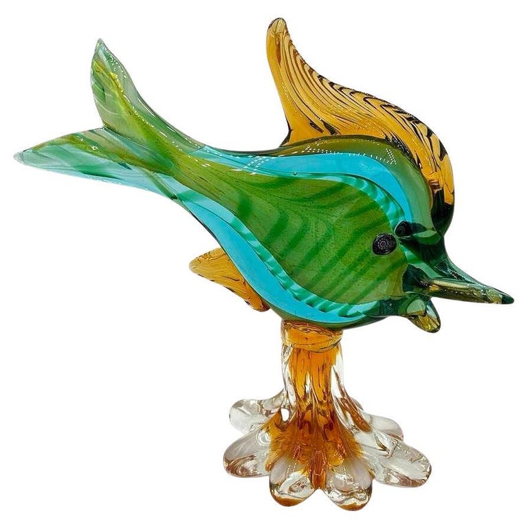 11" Tall Multicolored Venetian Art Glass Angel Fish Sculpture by J.I.Co