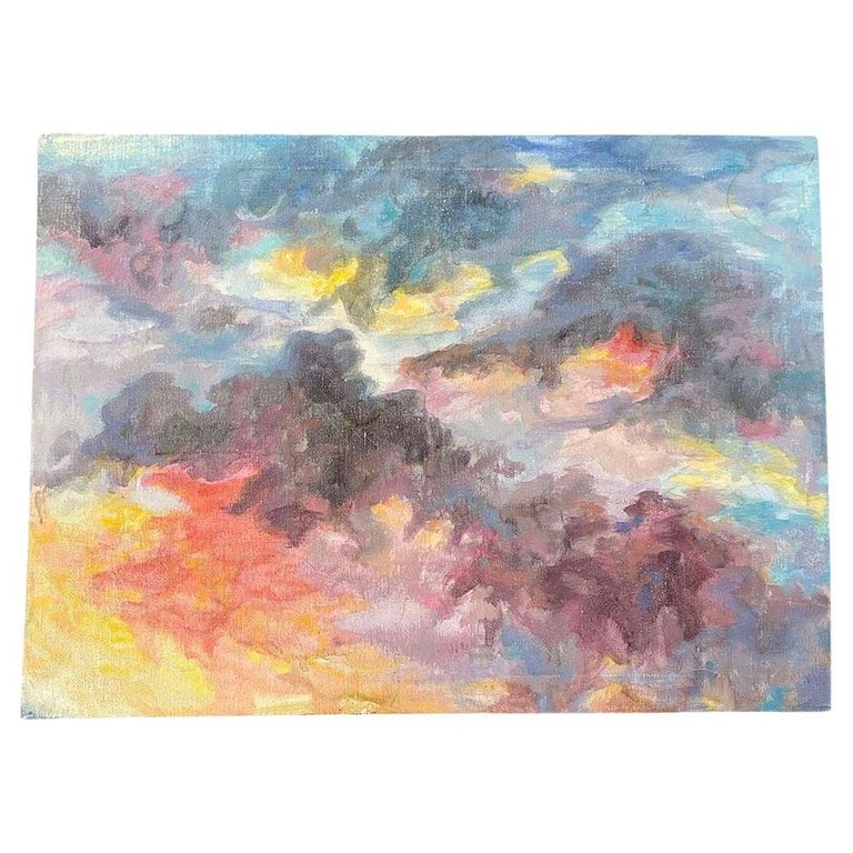 Impressionist Sunset in the Sky Oil on Canvas Cloudscape Painting