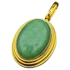 Large 14k Gold Stepped Natural Aventurine Oval Pendent
