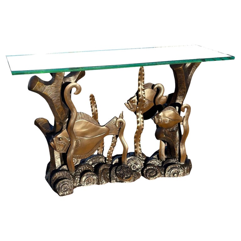 Aquatic Marcel Bouraine "Turbot" Bronze Art Deco Console Table by Phyllis Morris