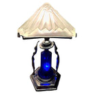 Frankart Era Art Deco Style Chrome & Cobalt Figural Lamp w/ Vivian Glass Shade