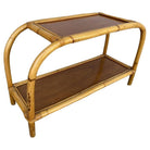 Restored Mid-century Two-Tier Rattan & Mahogany Arched Side Table