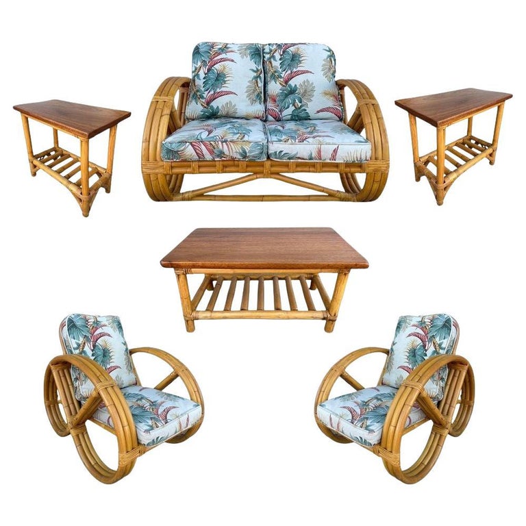 Restored Mid-century Child Size 3-Strand Round Pretzel Rattan Living Room Set