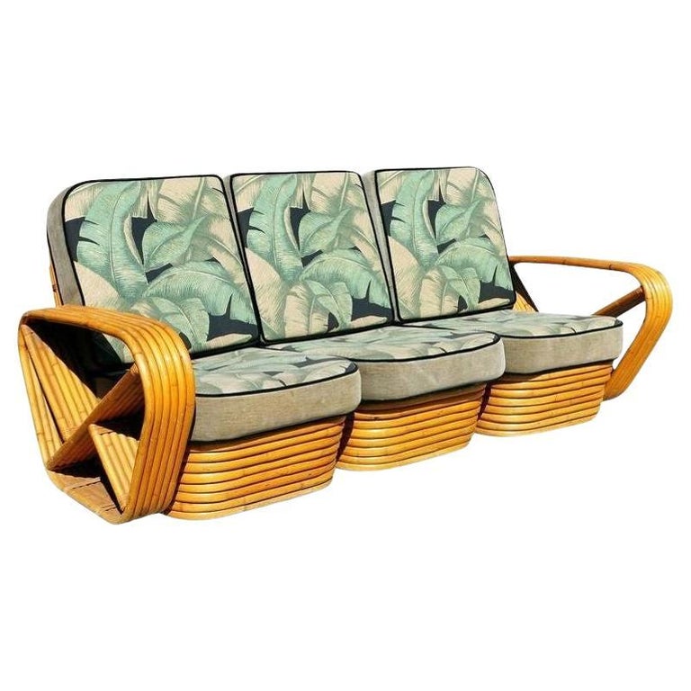 Restored Paul Frankl Style Six-Strand Square Pretzel 3 Seater Sectional Sofa