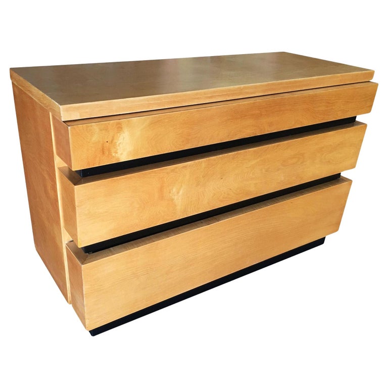 Eliel Saarinen Inspired Streamline Moderne Lowboy Dresser w/ Black Front