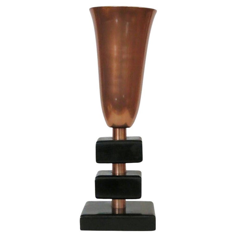 Early Mid-century Copper Stacked Base Torchiere Table Lamp