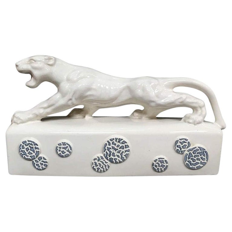 White Ceramic "Sportsman Panther" TV Lamp signed Kron, 1955