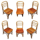 Restored Rattan Skeleton Back Dining Room Chair w/ Mahogany Seat, Set of Six