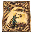 Restored 1949 Rattan Framed Square Crane Bark Cloth Fabric Sample by Spectrum