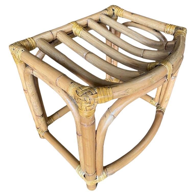 Restored Mid-Century Three-Strand Ladder Top Rattan Vanity Stool