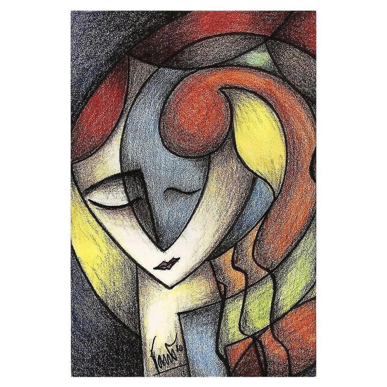 Geometric Abstract Expressinist Woman Portrait Print on Canvas by Richard T Spea
