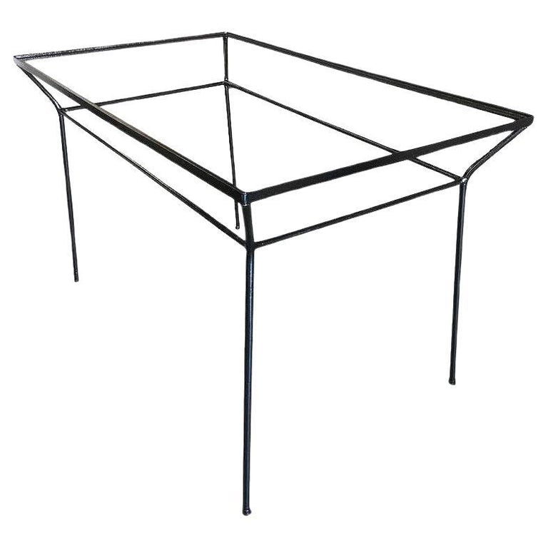 Rare Art Deco Geometric Black Iron Patio/Outdoor Table w/ Glass Top