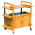 Mid-Century Three-Tier Bar Serving Cart w/ Storage Cabinet