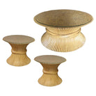 Restored Mcguire Corseted Hour Glass Rattan Coffee Table and Side Tables Set