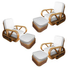 Restored Rattan Five-Strand "Victory Speed" Arm Loungechair w/ Ottoman, Set of 3