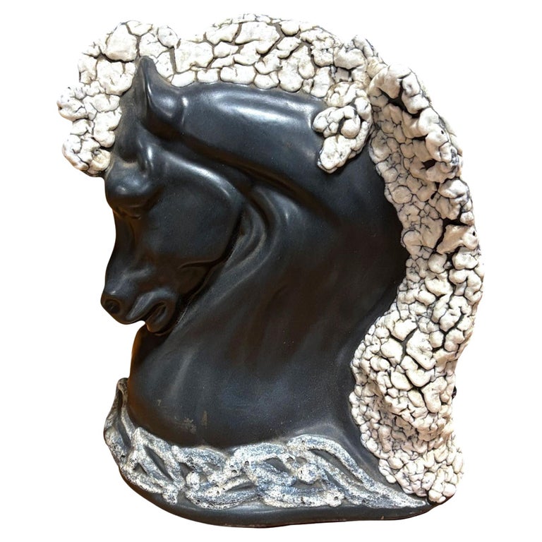 Mid-Century TV Lamp Horse Bust Grey and White