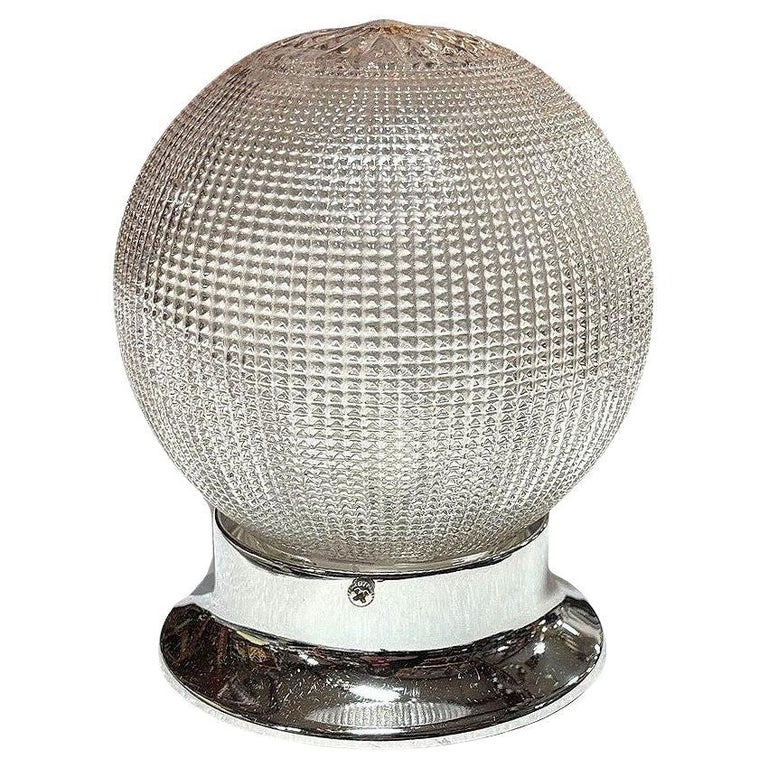 Mid-century Holophane Glass Globe Pendant Light w/ Chromes Steel Fitter