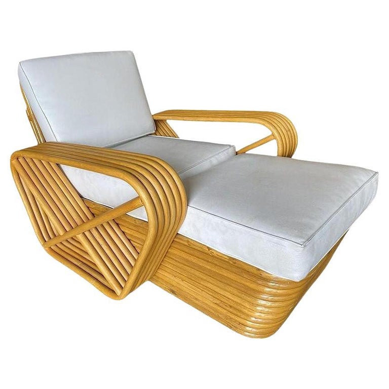 Restored Six-Strand Square Pretzel Rattan Chaise Lounge Chair, 2 Available