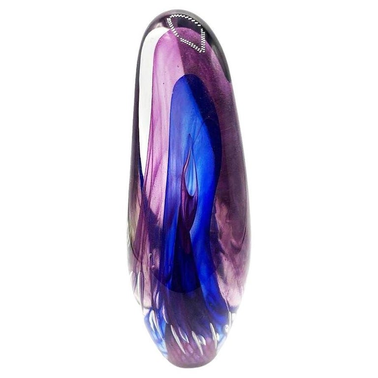 Mid-century Tear Drop Blue and Purple Murano Sommerso Art Glass Sculpture