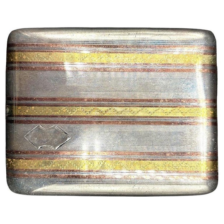 Sterling Silver Art Deco Cigarette Case w/ 18k Gold Inlay by Marathon