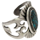 Mid-century Sterling Silver Navajo Cuff Bracelet w/ Bisbee Blue Turquoise Stone