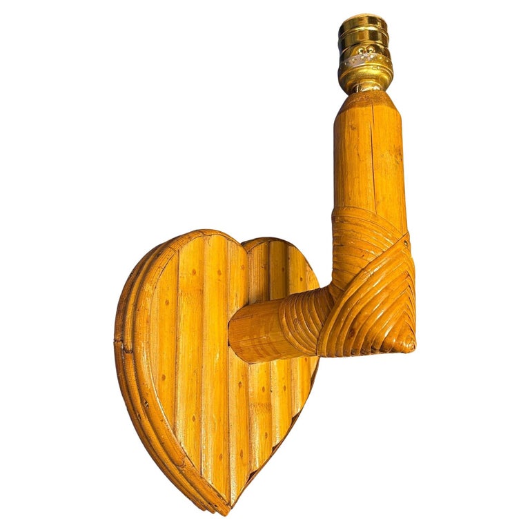 Bespoke Mid-century Split Rattan Heart Shaped Wall Sconce
