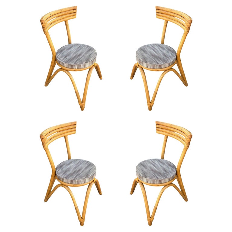 Restored Arched "Zig -Zag" Leg Rattan Dining Chair, Set of Four