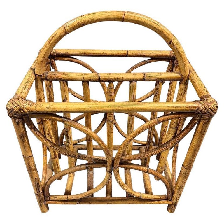 Mid-century Rattan "Butterfly" Magazine Rack with Handle