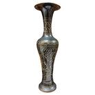 Indian Hand Etched Black Cloisonne Brass Floral Vase