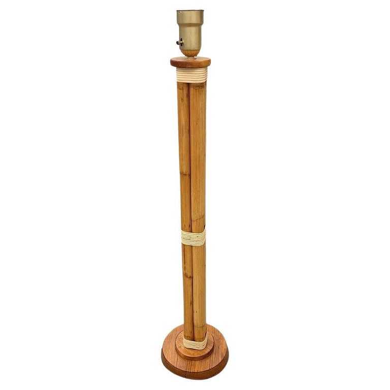 Restored 4-Strand Art Deco Rattan Floor Lamp W/ Stepped Base