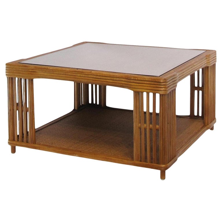 Restored Large Modern Presidents Stick Reed Rattan Nantucket Coffee Table