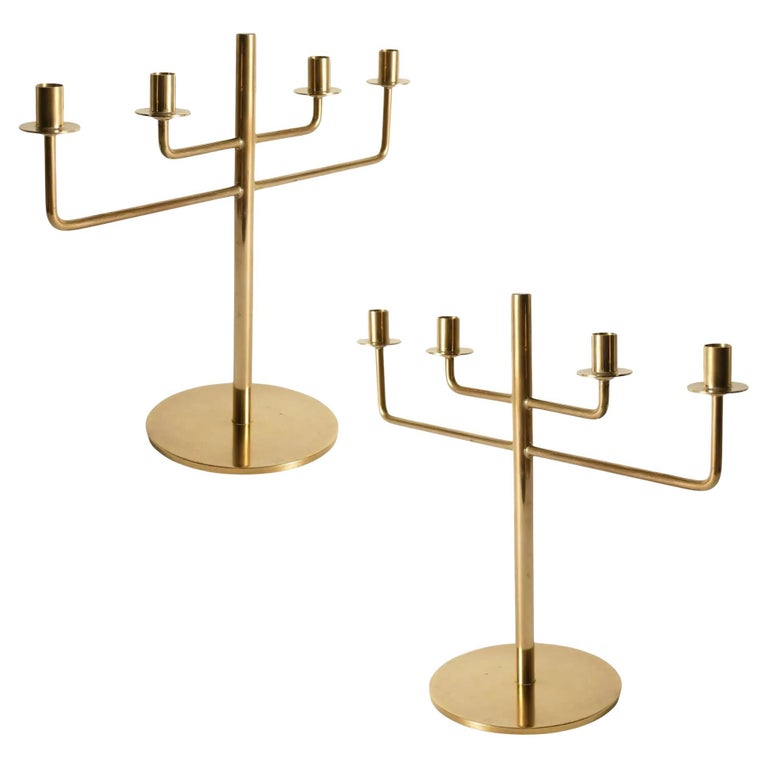 Scandinavian Modern Brass Candle Holder Candelabra by Hans-Agne Jakobsson, Pair