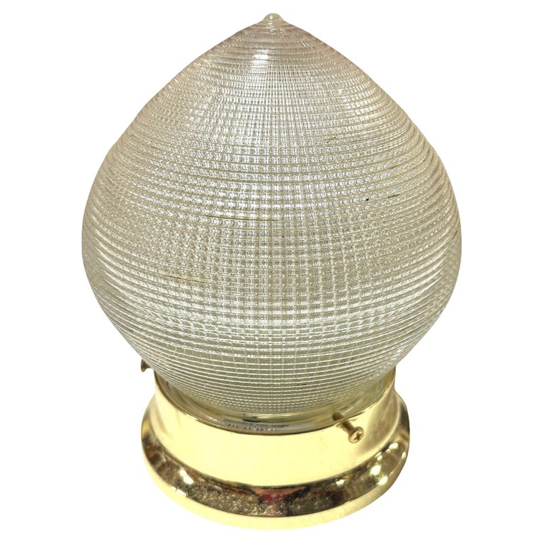 Mid-century Holophane Ceiling Light Teardrop Globe with Brass Fitter