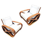 Rare 4-Strand like Carved Mahogany Square Pretzel Faux Rattan Lounge Chair, Pair